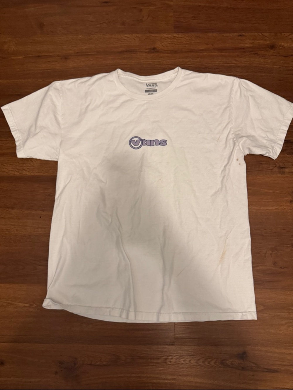 Vans White T-Shirt with Lavender Logo - Short Sleeve Crew